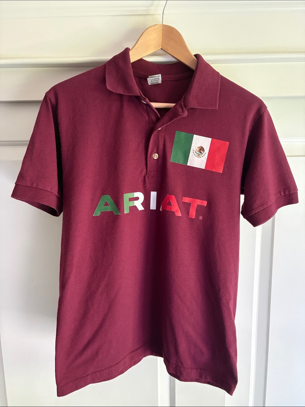 Ariat Maroon Polo with Mexican Flag and Logo